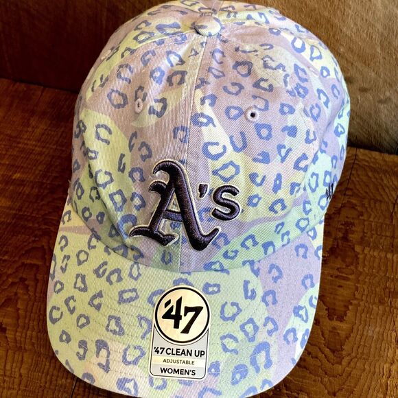 Oakland Athletics A's Leopard Tie Dye Adjustable Hat Cap Women 47 Brand With Tag - Picture 1 of 8